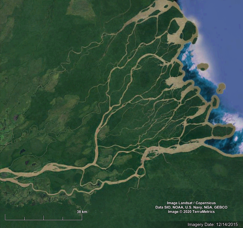 Anastomose channels on the Orinoco delta